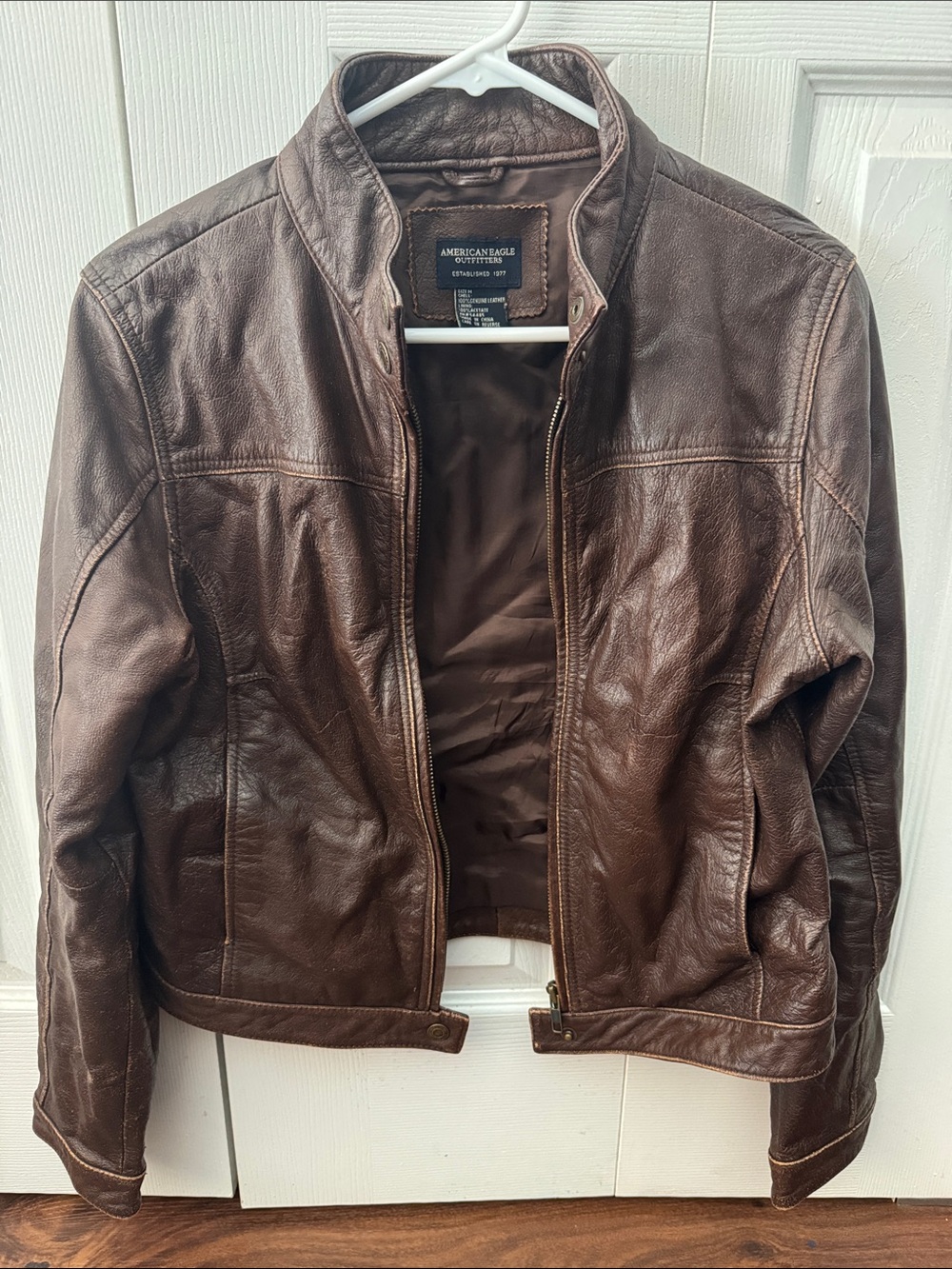 American Eagle Outfitters Dark Brown Bomber Style Women's Leather Jacket
